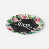 Tropische Blätter Hibiskus Flamingos Elegantes Par Pappteller (Schrägansicht)