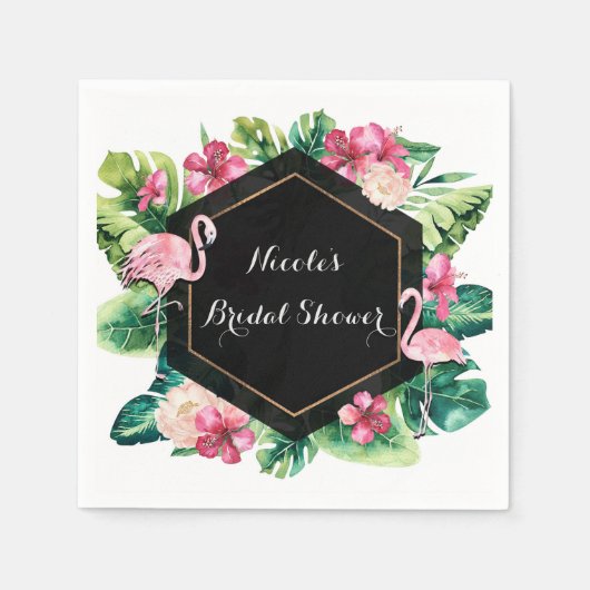 Tropische Blätter Hibiskus Flamingos Elegantes Par Serviette (Vorderseite)