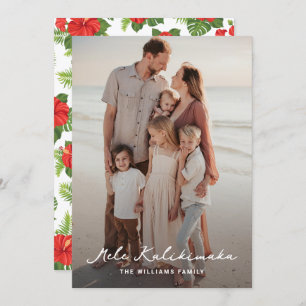 Tropische Blätter Hibiskus Foto Mele Kalikimaka Feiertagskarte