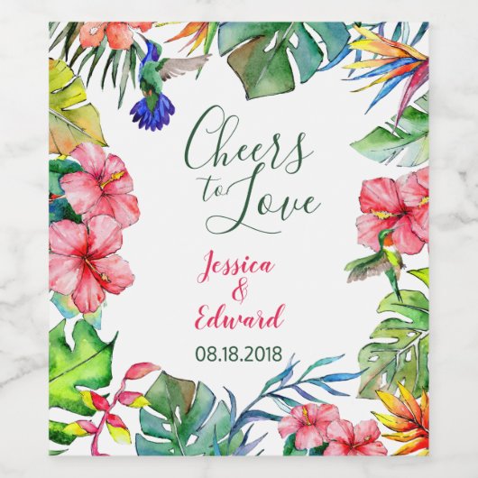 Tropische Blätter Hibiskus Hawaiianische Hochzeit Weinetikett (Einzelnes Label)
