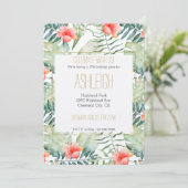 Tropische Blätter Hibiskus Wasserfarbe Einladung (Stehend Vorderseite)