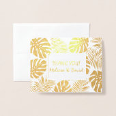 Tropische Blätter Hochzeit Danke Foto Gold Folienkarte (Vorderseite mit Umschlag)