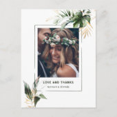 Tropische Blätter Hochzeit Foto Vielen Dank Postkarte (Vorderseite)