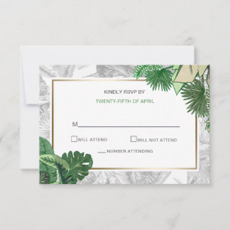 Tropische Blätter Hochzeit von goldfarbenem Grün RSVP Karte