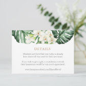 Tropische Blätter Hochzeitdetails oder Registrieru Begleitkarte (Stehend Vorderseite)