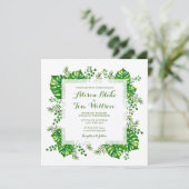 Tropische Blätter Hochzeitsfeier Einladung (Stehend Vorderseite)