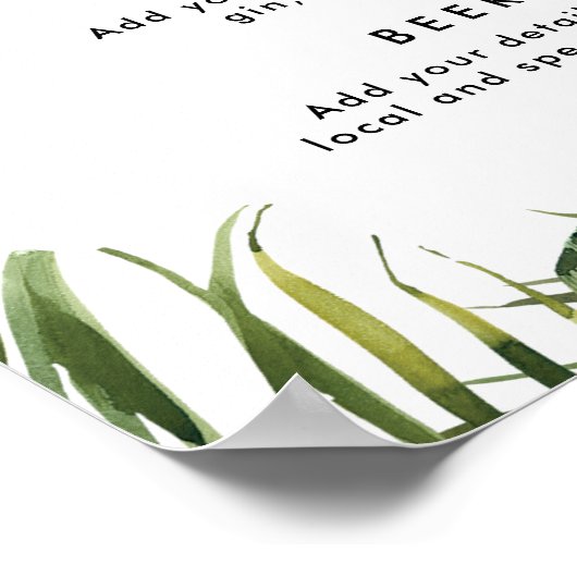 Tropische Blätter Hochzeitsmenü Bar Zeichen Poster (Ecke)