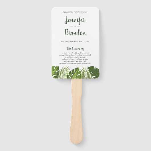 Tropische Blätter Hochzeitsprogramm-Fan Fächer (Vorderseite)