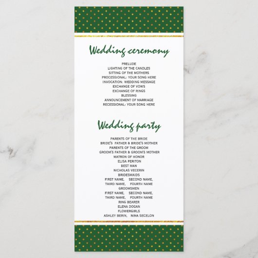 Tropische Blätter Hochzeitsprogramm für Grün und G Programm (Rückseite)