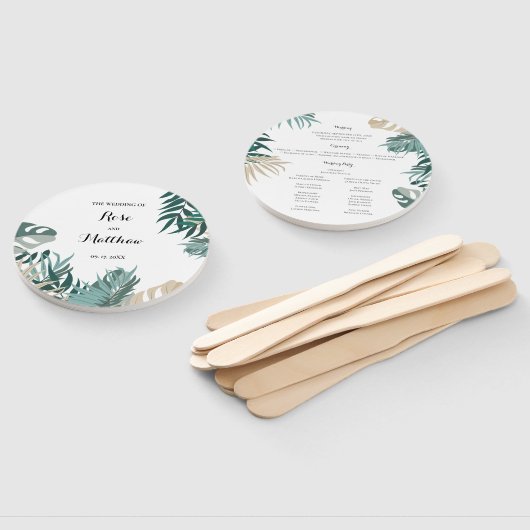 Tropische Blätter Hochzeitsprogramm Handfan Fächer (Non-assembled)