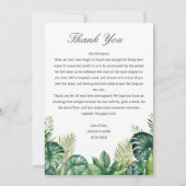 Tropische Blätter Hochzeitstische Dankeskarte (Vorderseite)