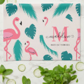 Tropische Blätter Hot Pink Flamingo Modernes Monog Geschirrtuch (Gefaltet)