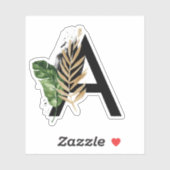 Tropische Blätter Imitate Gold Foil Letter A Monog Aufkleber (Blatt)