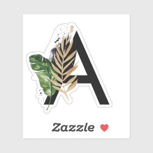 Tropische Blätter Imitate Gold Foil Letter A Monog Aufkleber (Blatt)