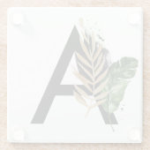 Tropische Blätter Imitate Gold Foil Letter A Monog Glasuntersetzer (Rückseite)