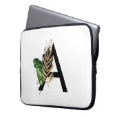Tropische Blätter Imitate Gold Foil Letter A Monog Laptopschutzhülle (Vorderseite Links)