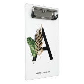 Tropische Blätter Imitate Gold Foil Letter A Monog Mini Klemmbrett (Schrägansicht)
