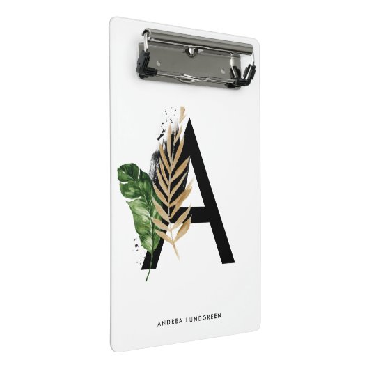 Tropische Blätter Imitate Gold Foil Letter A Monog Mini Klemmbrett (Schrägansicht)