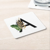 Tropische Blätter Imitate Gold Foil Letter A Monog Rechteckiger Pappuntersetzer (angewinkelt)