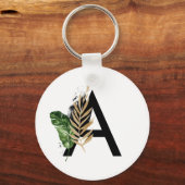 Tropische Blätter Imitate Gold Foil Letter A Monog Schlüsselanhänger (Vorderseite)