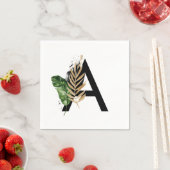 Tropische Blätter Imitate Gold Foil Letter A Monog Serviette (Beispiel)