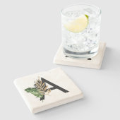 Tropische Blätter Imitate Gold Foil Letter A Monog Steinuntersetzer (Seitenansicht)