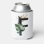 Tropische Blätter Imitate Gold Foil Letter F Monog Dosenkühler (Kanne Rückseite)