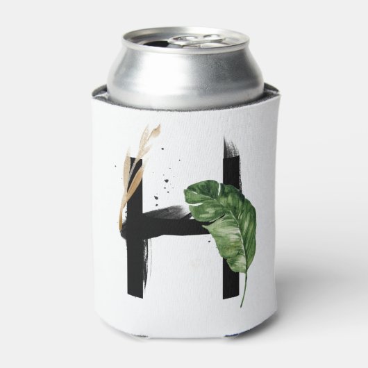 Tropische Blätter Imitate Gold Foil Letter H Monog Dosenkühler (Kanne Vorderseite)