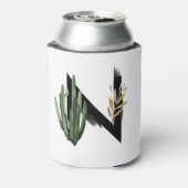 Tropische Blätter Imitate Gold Foil Letter N Monog Dosenkühler (Kanne Rückseite)