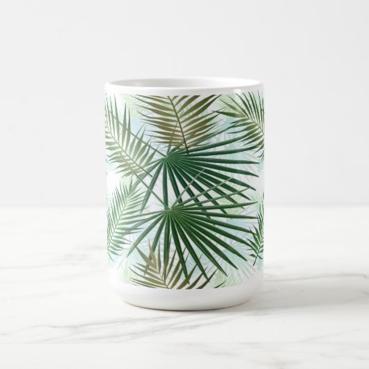 Tropische Blätter in Grün und Beige Verwandlungstasse (Zentrum)