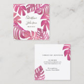 Tropische Blätter in heißen Rosa Quadratische Visitenkarte (Vorne/Hinten)