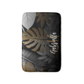 Tropische Blätter in Schwarz und Golden Badematte (Vorderseite Vertikal)