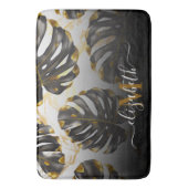 Tropische Blätter in Schwarz und Golden Badematte (Vorderseite Vertikal)