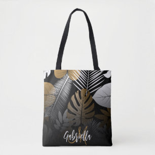 Tropische Blätter in Schwarz und Golden Tasche