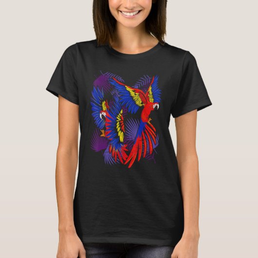 Tropische Blätter Jungle Animal Exotic Bird Macaw T-Shirt (Vorderseite)