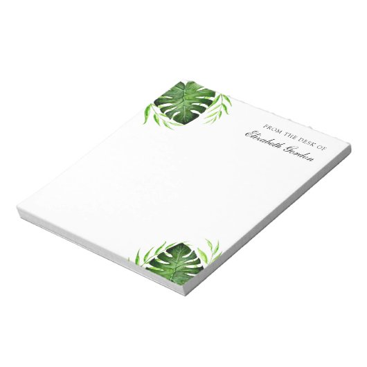 Tropische Blätter Jungle Script Personalisiert Chi Notizblock (Rotiert)