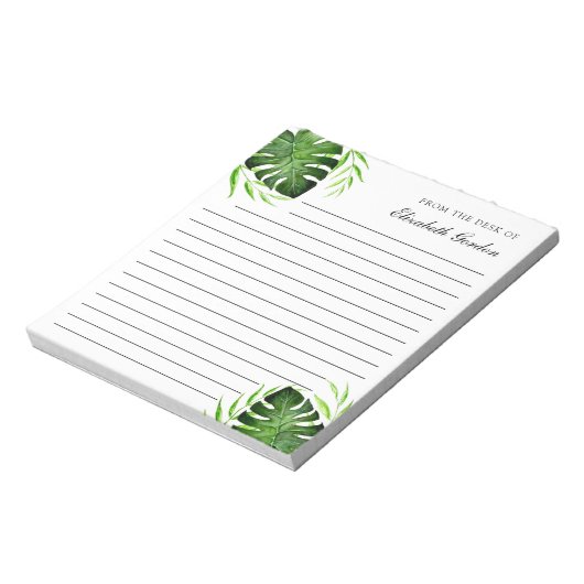 Tropische Blätter Jungle Script Personalisiert Chi Notizblock (Rotiert)