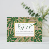 Tropische Blätter Kraftsackpapier rustikale Hochze RSVP Karte (Stehend Vorderseite)