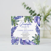 Tropische Blätter Lila | Grüne Graduierungspartei Einladung (Stehend Vorderseite)