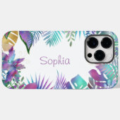 Tropische Blätter, Lila Name, weiß Case-Mate iPhone Hülle (Rückseite (Horizontal))