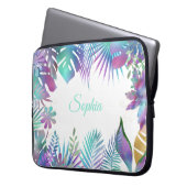 Tropische Blätter, Lila Name, weiß Laptopschutzhülle (Vorderseite Links)