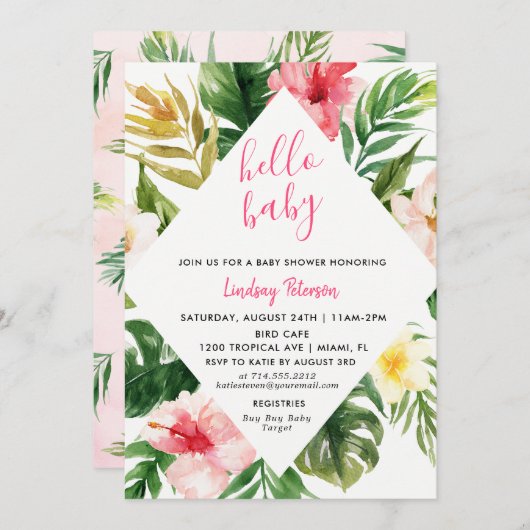 Tropische Blätter Luau Baby Shower Einladungskarte Einladung (Vorne/Hinten)