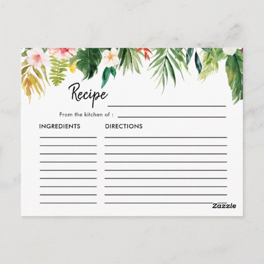Tropische Blätter Luau Brautparty Rezept Karte (Rückseite)