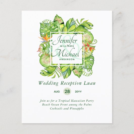 Tropische Blätter Luau Hochzeitsempfang Invi (Vorderseite)