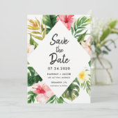 Tropische Blätter Luau Wedding retten Terminkarten Einladung (Stehend Vorderseite)