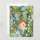 Tropische Blätter Mädchen modern grün Postkarte (Vorne/Hinten)