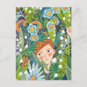 Tropische Blätter Mädchen modern grün Postkarte (Vorderseite)