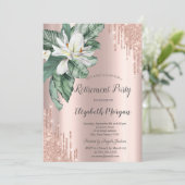 Tropische Blätter Magnolia Glitzer Tropfens Rente Einladung (Stehend Vorderseite)