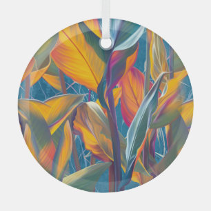 Tropische Blätter, Mauer aus Kronbeton. Ornament Aus Glas