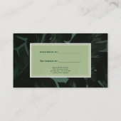 Tropische Blätter mit grünem und schwarzem Chic Empfehlungskarte (Rückseite)